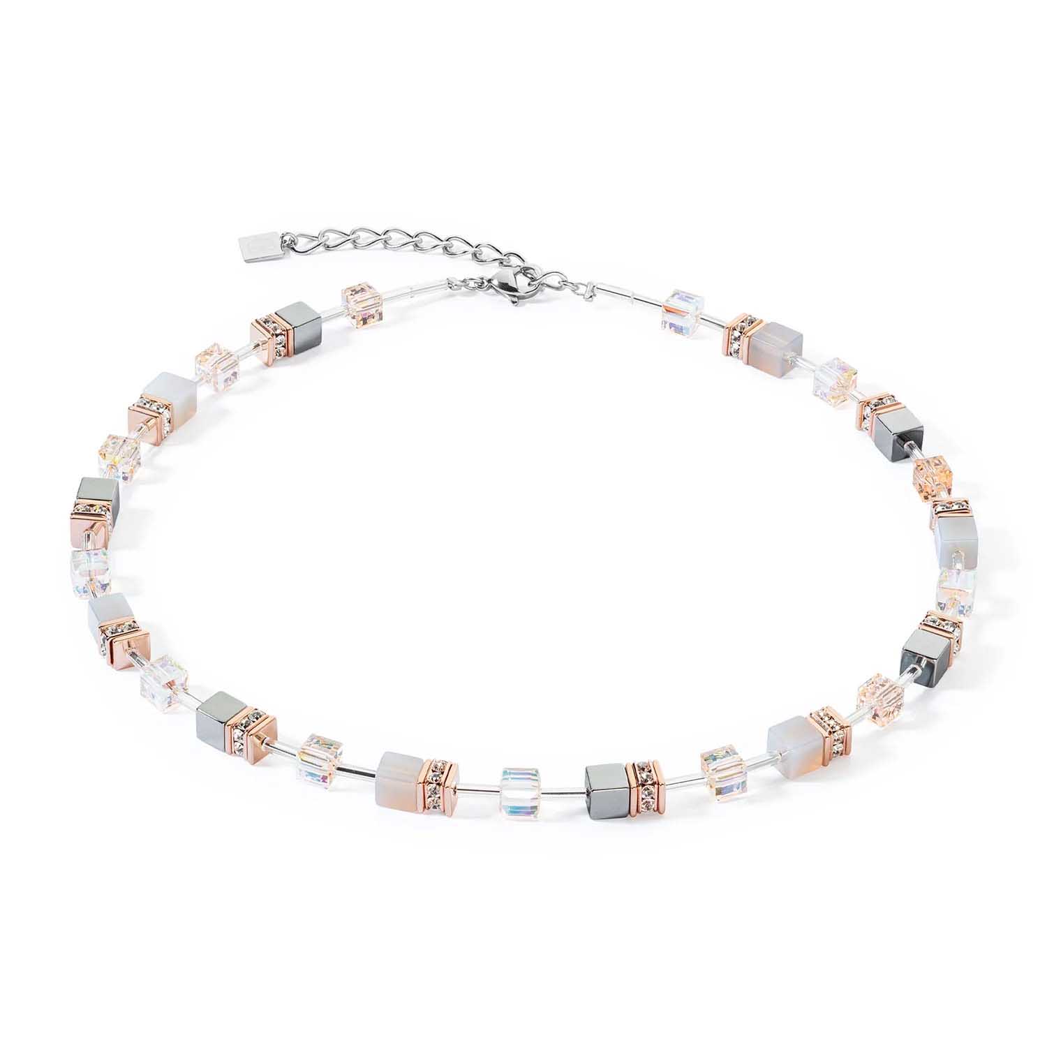 Coeur de Lion GeoCube&reg; Agate & Rose Gold Stainless Steel Necklace